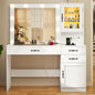 Quimoo Vanity Desk, Makeup Vanity with Lights, Large Mirror Vanity with 3 Drawers and 2 Cabinets, Vanity Table Set with Power Outlet and Glass Tabletop, for Bedroom, White