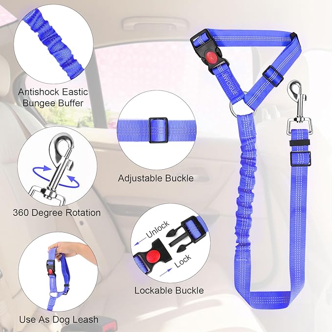 BWOGUE Pet Dog Cat Seat Belts, Car Headrest Restraint Adjustable Safety Leads Vehicle Seatbelt Harness (1 Pack)-Mewly Pet