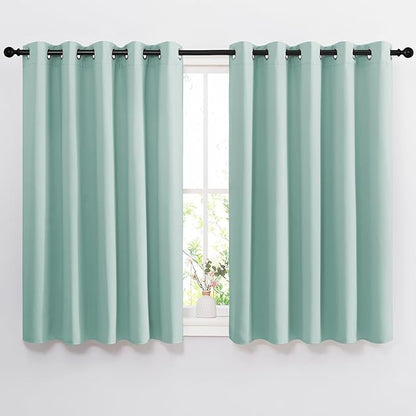 NICETOWN Insulated Blackout Curtains and Drapes - Microfiber Energy Saving Thermal Insulated Solid Grommet Blackout Draperies for Kitchen (1 Pair, 66 inches by 54 Inch, Aqua Blue)