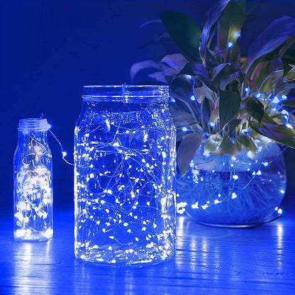 Sanniu Led Fairy Lights Battery Operated, 2 Packs Mini Battery Powered Copper Wire Starry String Lights for Christmas, Parties, Wedding, Bedroom, Patio, Indoor, Home Decoration (5m/16ft Blue)