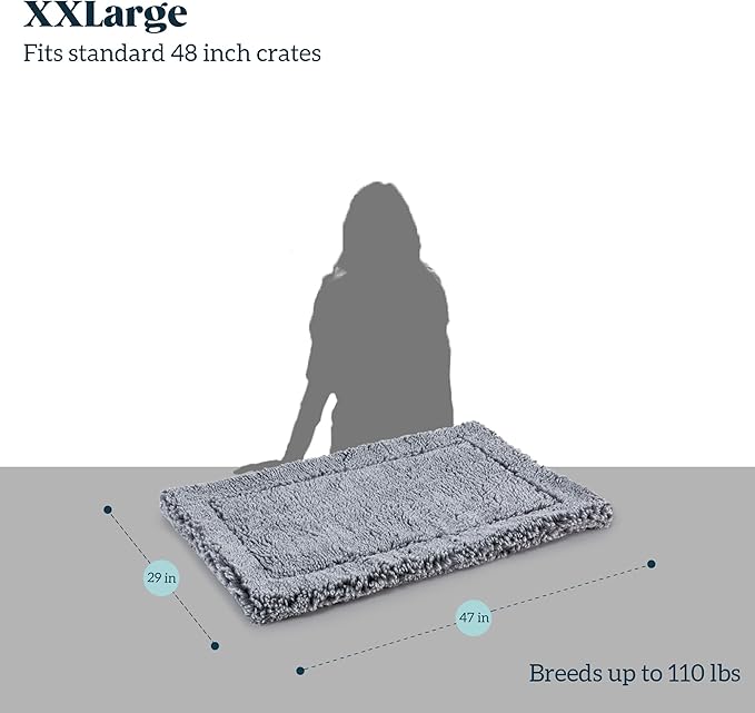 Stoutwool Indestructible Dog Bed - Fluffy Chew Proof Dog Crate Pad - Tough Kennel Pad for Aggressive Chewers - Ideal for Extra Large Breeds & Fits 48-Inch Crate - 47"x29", Charcoal-Mewly Pet