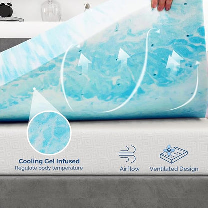 Mattress Topper Twin, 4 Inch Gel Memory Foam Bed Topper for Twin Size Bed, CertiPUR-US Certified, Blue