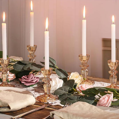 Glass Candlestick Holders Bulk, 6PCS Gold Taper Candle Holders for Table Centerpiece, Gold Tall Candle Stick Holder Stand for Wedding Decorations, Birthday, Christmas Table Decor