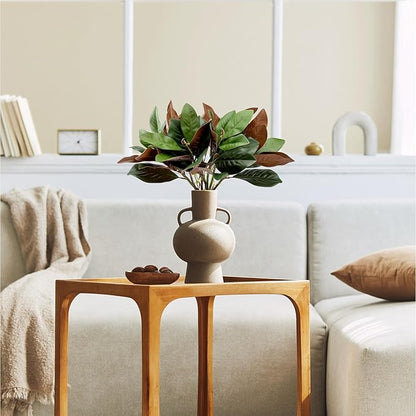 4 Pcs Magnolia Artificial Leaves Branches 25 Inch 3D Real Touch Pick Faux Magnolia Stems Fake Leaves Twigs for Indoor Outdoor Vase Filling Home Wedding Floral Arrangement Decoration