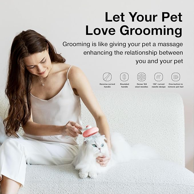 Slicker Brush for Cats & Dogs, Pet Grooming Self Cleaning Brush for Shedding, Cat Deshedding Brush Easily Removes Tangles Hair and Loose Undercoat, Pink-Mewly Pet