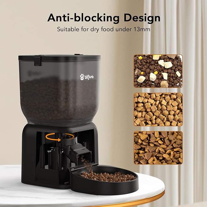 Automatic Dog & Cat Feeder with Freshness Preservation, 4L Timed Cat Feeder with LCD Screen.Up to 6 Meals Per Day and 1-15 Portion for Cats & Dog (Black)-Mewly Pet