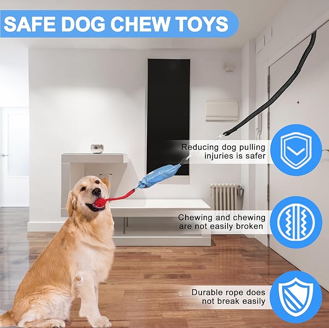 Dog Tree Tug of War Toy with Handles,Tethered Tug of War Outdoor Toy with Squeaky Self Play for Aggressive Chewers, Durable Bungee Cord with Chew Ball-Mewly Pet