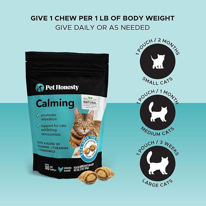Calming Chews for Cats - Cat Anxiety Relief + Helps Reduce Stress - Behavioral Support & Promotes Relaxation for Travel, Boarding, Vet Visits, Separation Anxiety - Chicken (30-Day Supply)-Mewly Pet