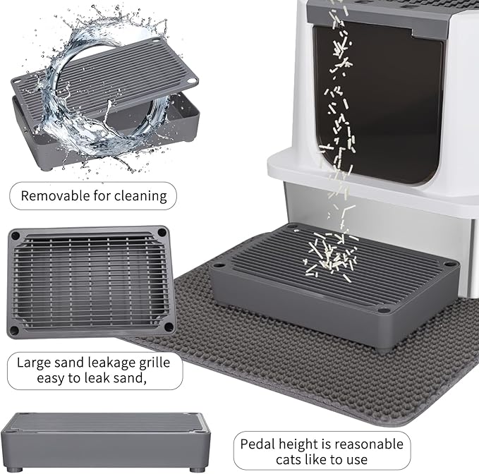 RIZZARI Stainless Steel Cat Litter Box, Odorless Enclosed Litter Box with Top Holes, Large Litter Pan for Small to Large Sized Cats (Dark Gray, 23.8" L*15.9" W*16.1" H)-Mewly Pet