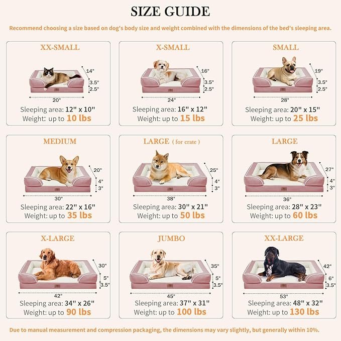 Comfort Expression Large Dog Beds Waterproof Orthopedic Foam Dog Sofa Beds Comfy Pet Bed with Washable Removable Cover & Non-Slip Bottom(Large,Pink)-Mewly Pet