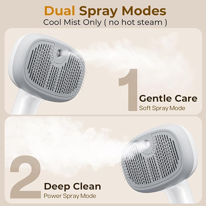 Pecute Steam Cat Brush, Self-Cleaning Cat Steam Brush with 2 Water Spray Modes, Large Capacity Tank, Dog Brush for Shedding Massaging Grooming, Cool Mist Only-Mewly Pet
