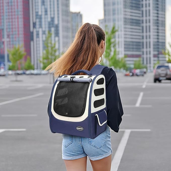 Dog Backpack, Ventilated Pet Hiking Backpack Travel Bag, Airline Approved Cat Backpack for Travel, Hiking, Outdoor Use(Blue)-Mewly Pet