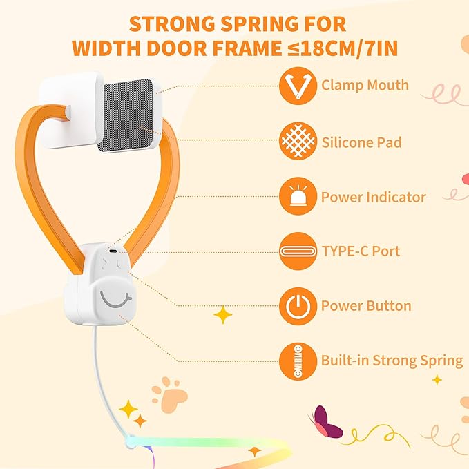 Interactive Cat Toy,Automatic Cat Toy for Indoor Cats,Hanging Door Clip Ribbon 360° Rotation,Feather & Rainbow Cat Stimulating Ribbons Cat Toys for Bored Adult/Kitten Exercise-Mewly Pet