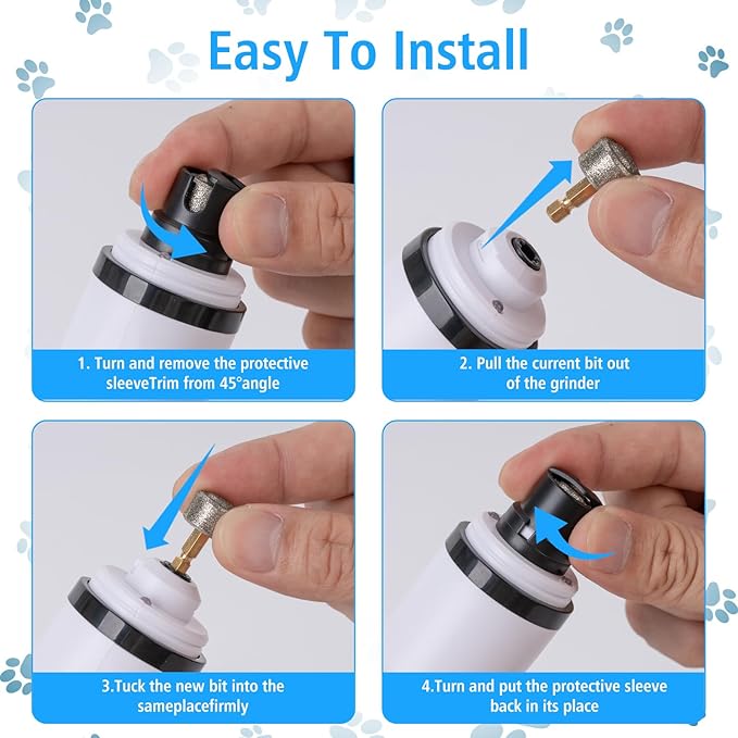 Pet Nail Grinder for Dogs and Cats - Super Quiet and Low Vibration Electric Dog Nail Grinder with 2 LED Lights - USB Rechargeable and Cordless - 3 Speeds - Small to Large Pets (White)-Mewly Pet