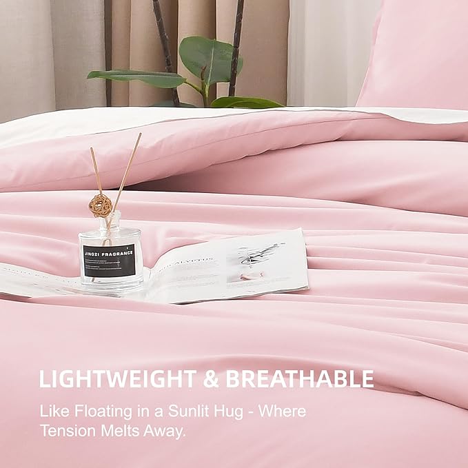 Litanika Comforters Pink Super King Plus Size, 3 Pieces Lightweight Solid Bedding Set & Collections, All Season Fluffy Bed Set (128x120In Comforter & 2 Pillowcases)