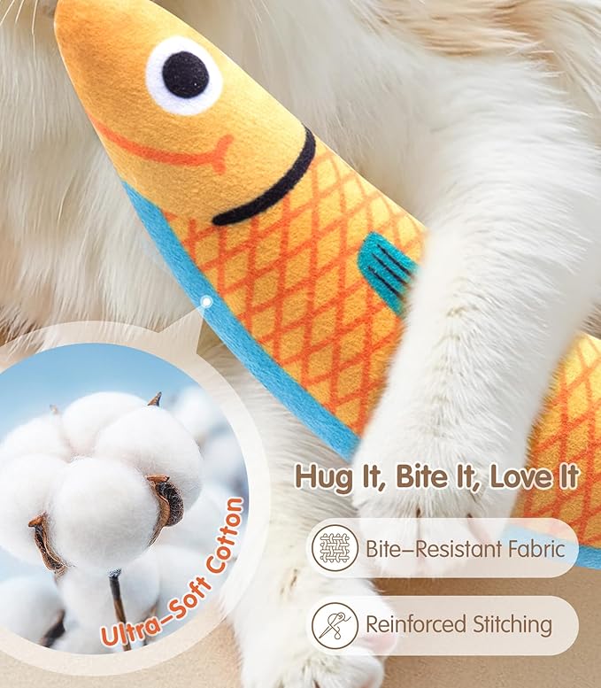 Interactive Cat Toys with[5000mg Premium A+Catnip][Baby Grade] Soft Chew Kicker Cat Toys for Indoor Cats & Kittens, Crinkle &Rattle Fish Sound Toy, Drives Bored Cats Crazy with Fun,3 Pack-Mewly Pet