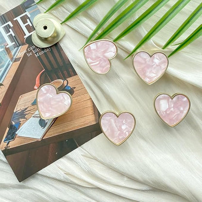 6 Pcs Brass Knobs Drawer Pulls Handles Heart-Shaped Gold Cabinet knobs, Suitable for Bathroom Drawer Kitchen Door Pulls Handles Heart-Shaped Handles (Pink)