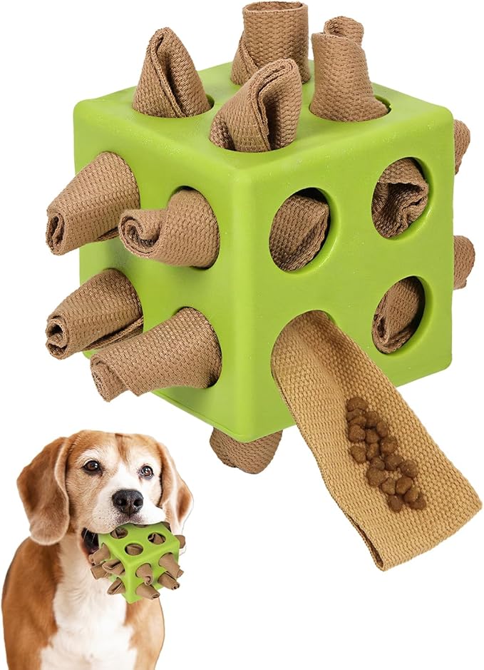 Interactive Puzzle Dog Toy Encourage Natural Foraging Skill, Durable Dog Enrichment Toy Snuffle Cube Cloth Strip with Hide & Seek Food, Slow Feeder for Mind Stimulate & Stress Relief (Green)-Mewly Pet