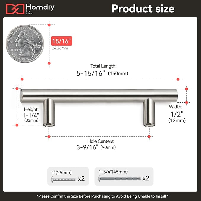homdiy 5Pack Brushed Nickel Cabinet Pulls Cabinet Handles - 3.5in Hole Centers Pulls, Modern Cabinet Hardware for Kitchen Cabinets, Dresser Drawers