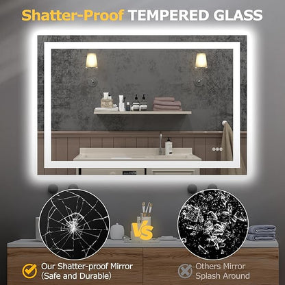 48X32 LED Bathroom Mirror with Lights, Anti-Fog, Dimmable, Backlit + Front Lit, Smart Bathroom Vanity Mirror, Memory Function, Shatterproof, Tempered Glass (Horizontal/Vertical)