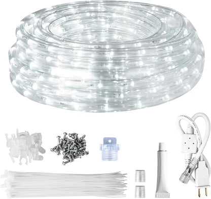 SURNIE Rope Lights Outdoor Waterproof Daylight White: LED 33FT Cuttable Outside Bright 110V Lighting 6000K Flexible Cool Clear Tube, Indoor Deck Patio Xmas Camping Decor, Not Flat Strip