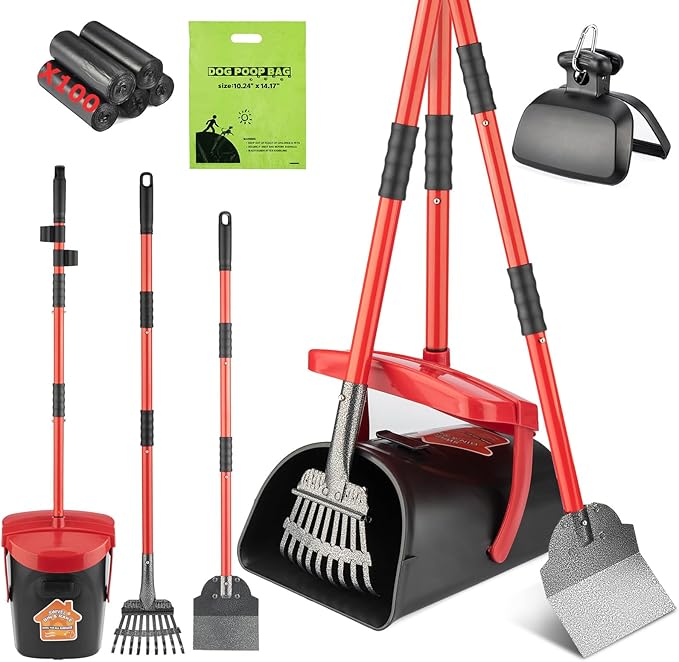 Pooper Scooper with Swivel Bin-Heavy-Duty Metal Rake & Spade, Portable Poop Scooper,Includes 100 Waste Bags, Easy to Clean, Perfect for Grass Dirt or Gravel,Ideal for Small Medium Large Dogs-Mewly Pet