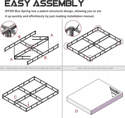 ZIYOO Full Box Spring and Cover 9 Inch High Profile Easy Assembly,Mattress Foundation/Heavy Duty Metal Steel Structure/Quiet Noise-Free Accessory