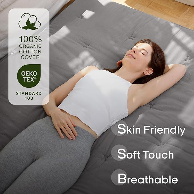 ZonLi Japanese Floor Futon Mattress Queen Size 80"x 60", 100% Cotton Cover 4'' Thicken Tatami Mattress, Foldable Sleeping Pad, Portable Dormitory Tatami Mat, Roll Up Floor Lounger Bed for Adult (Grey)