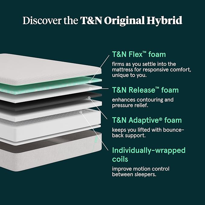 Tuft & Needle Original Hybrid Medium Twin Mattress, Adaptive Foam, Individually-Wrapped Coils, Cooling Pressure Relief, 100 Night Trial, Fiberglass-Free, CertiPUR-US, 10-Year Limited Warranty