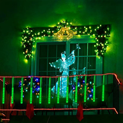 Kwaiffeo Green Icicle Lights, 16 Tubes Meteor Shower Lights(Equivalent to 2 Sets of 8-Tube) for Halloween Christmas Decorations Outdoor, Green Light for Xmas St. Patrick's Day Alien Decor, UL Plug