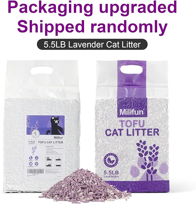Tofu Cat Litter, Dust-Free Kitty Litter, Fast Drying, Ultra Absorbent Clumping Cat Litter Pellets, Lavender Odor Control, Less Scattering, Dust-Free Mixed.-Mewly Pet
