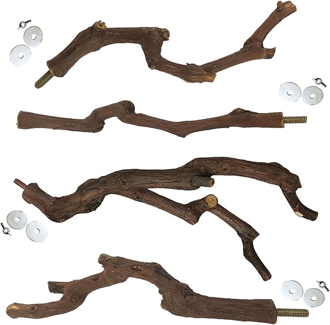 kathson Natural Parrot Perch Bird Stand Pole Wild Grape Stick Paw Grinding Fork Parakeet Climbing Standing Branches Toy Chewable Cage Accessories for Small Budgies Cockatiels Lovebirds 4PCS-Mewly Pet