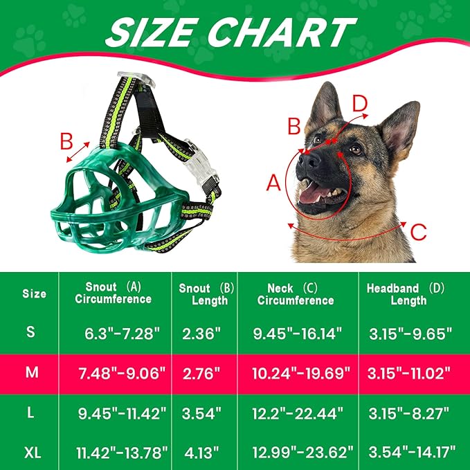 Dog Muzzle, Basket Muzzle for Small Medium Large Dogs, Anti-Biting and Chewing, Lightweight & Sturdy Cage Design, Allows Panting & Drinking, Ideal for Grooming & Training(Green Size M)-Mewly Pet