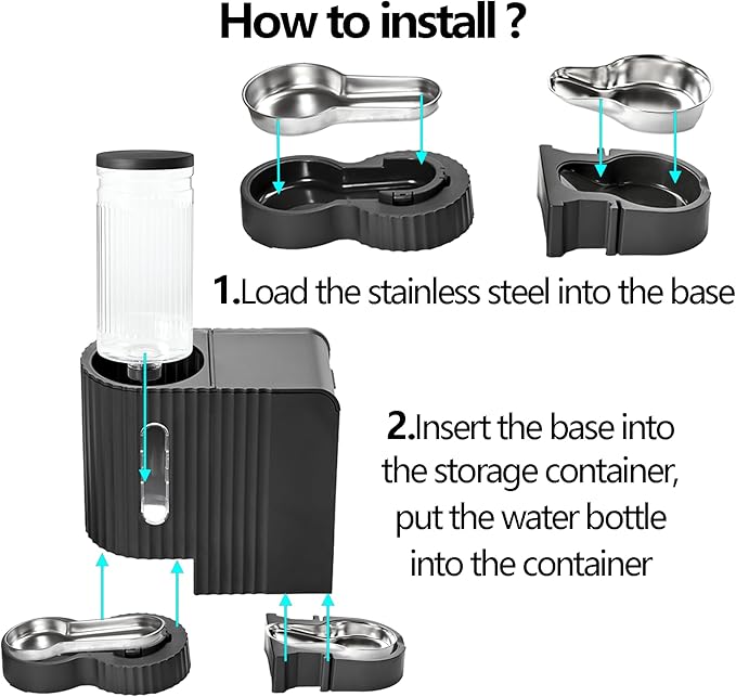 Automatic Cat Food Feeder and Water Dispenser,2 in 1 Gravity Cat Feeder and Water Dispenser with Stainless Steel Bowl,2 Pack Large Capacity Self Feeding for Small Medium Pets Puppy Kitten-Mewly Pet