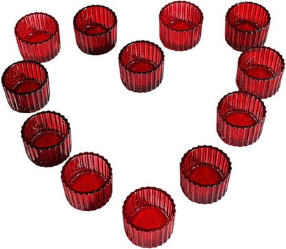 VOHO 24pcs Red Tealight Candle Holder for Christmas Decorations, Vintage Ribbed Votive Candle Holders Gifts for Women Friends, Small Tea Light Candle Holder Glass Wedding Centerpieces for Tables