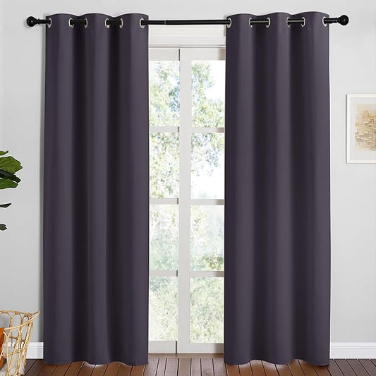NICETOWN Greyish Purple Blackout Curtains 90 inches Length for Living Room, 2 Panels, 42" Wide, Thermal Insulated Long Drapes for Large Window