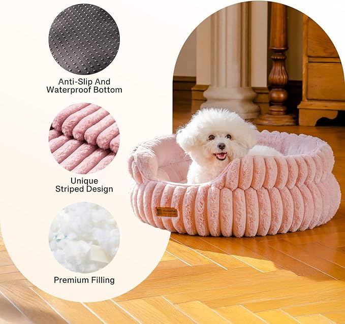MEWOOFUN Cat Beds for Indoor Cats, Washable Dog Bed for Small Dogs, Round Pet Bed for Puppies and Kittens (Pink, 20"x20"x8")-Mewly Pet