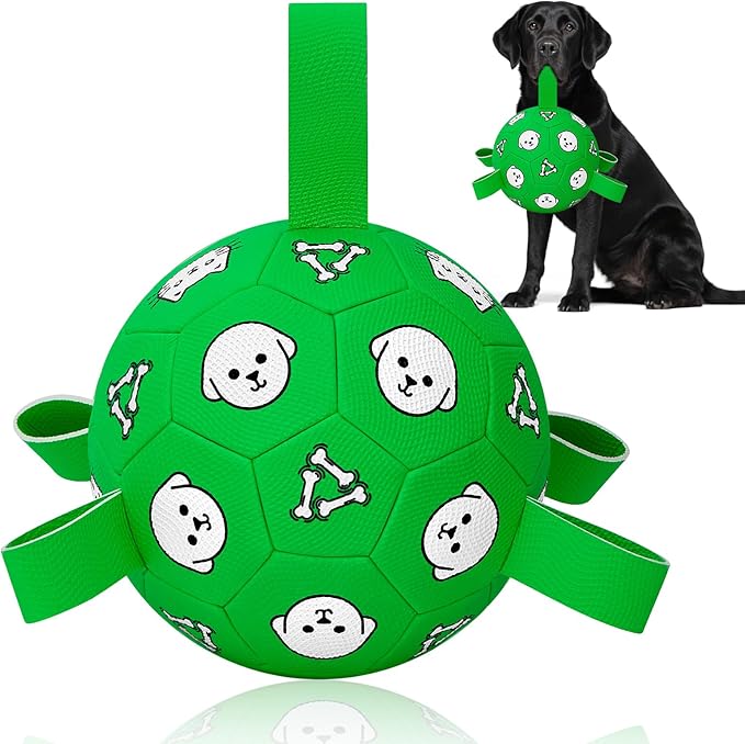 Interactive Dog Toys, Soccer Ball with Straps, Durable Herding Ball for Tug of War, Water Pool Dog Busy Toys for Indoor/Outdoor Play – Fun Birthday Gift for Medium & Large Dogs, 8 Inch-Mewly Pet