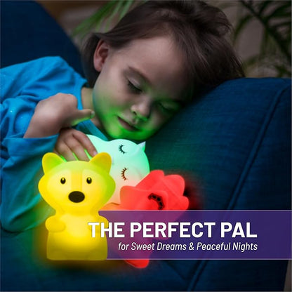 Lumipets Junior Fox Night Light, Soft Silicone Material, 8 Soothing Colors, Cordless, Easy Control, Portable
