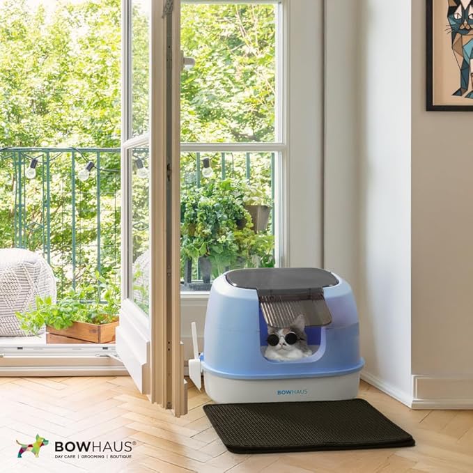 Detachable Cat Litter Box with Lid, 3-in-1 Cat Toilet of Cats, Large Space Anti-Leakage Gato Litter Box with Scoop, Mat & Odor Fitter, Beige/Pink-Mewly Pet