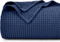 PHF 100% Cotton Waffle Weave Blanket King Size for Bed,Snag Proof Lightweight Breathable Throw for Couch,Great for Layering in Cold Weather,Machine Washable,Home Decor Gift-Navy Blue/Bright Blue