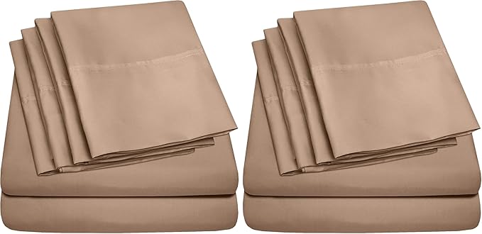 Twin Size Bed Sheets - 4 Piece 1500 Supreme Collection Fine Brushed Microfiber Deep Pocket Twin Sheet Set Bedding - 1 Extra Pillow Cases, Great Value, Twin, Taupe (Pack of 2)