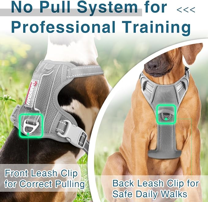 BARKBAY Dog Harness No Pull with ID Tag Pocket - Heavy Duty, Reflective, Easy Control for Large Dogs(Grey,XL)-Mewly Pet