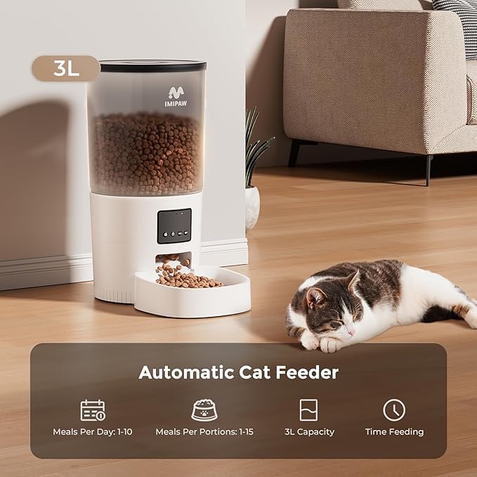 Automatic Cat Feeder, 5L Pet Dry Food Dispenser with Timed Programmable Portion Control, Dual Power, With Desiccant Bag, Easy Set Up, 10 Meals Per Day for Cats and Puppies（Remote Not Supported）-Mewly Pet