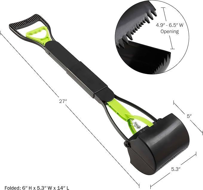 PETMAKER Pooper Scooper - Foldable Cat and Dog Poop Scoop with Ergonomic Handle - Enables One-Handed Use on Concrete, Grass, and Gravel (Green)-Mewly Pet