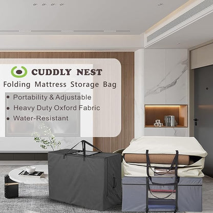 Cuddly Nest Folding Mattress Storage Bag - Heavy Duty Carry Case for Tri-Fold Guest Bed (Fits 6" Full Mattress,Grey)
