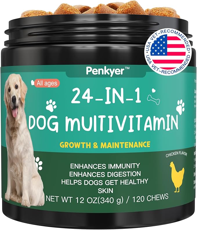 Dog Vitamins and Supplements, Senior & Puppy Multivitamin for Dogs Support with Glucosamine Chondroitin Omega Probiotics - Dog Multivitamins Chewable for Hip & Joint, Skin, Immune - (Chicken 120 Ct)-Mewly Pet