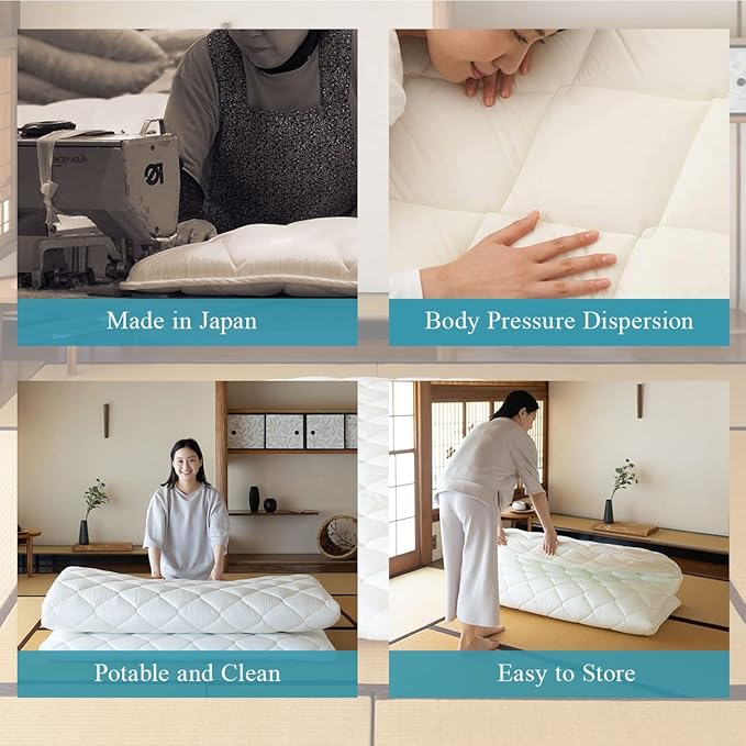 EMOOR Japanese Futon Mattress CLASSE Queen Made in Japan White, Foldable Floor Sleeping Bed Tatami Mat