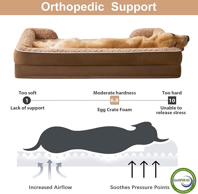 WNPETHOME Dog Beds for Large Sized Dogs, Washable Orthopedic Dog Couch Sofa Bed with Waterproof Lining & Non-Skid Bottom for Pet Sleeping-Mewly Pet