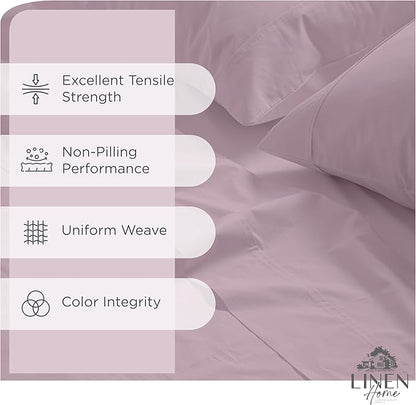 Linen Home 100% Cotton Percale Sheets Twin Size,Mauve Lavender, Deep Pocket, 3 Pieces Set - 1 Flat, 1 Deep Pocket Fitted Sheet and 1 Pillowcase, Crisp Cool and Strong Bed Linen